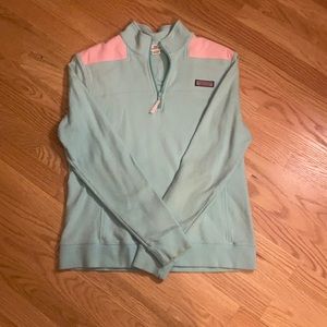 Vineyard Vines Shep Shirt Pullover in mint green with pink